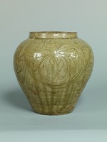 Yellow glazed pot with tree peony arabesque patternimage