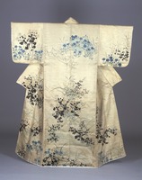 Kosode (kimono with small wrist openings), autumn flower-plants pattern on twill weave fabric image